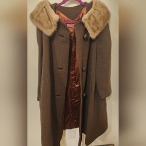 Vintage Brown Wool Coat with Faux Fur Collar- No tag, brand unknown